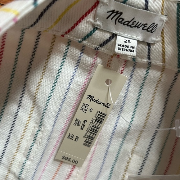 NWT Madewell rainbow pin stripe high waisted wide-leg cropped jeans, size 25 - Picture 4 of 5